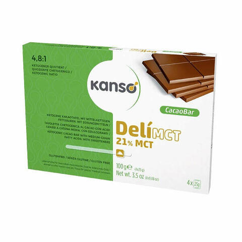 Kanso delimct cacao bar 21% tavoletta chetogenica al cacao con acidi grassi a catena media 4 monoporzioni da 25 g