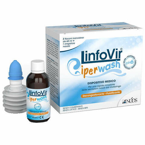 Linfovir iperwash soluzione salina ipertonica tamponata 8 flaconi da 60 ml + 1 erogatore nasale