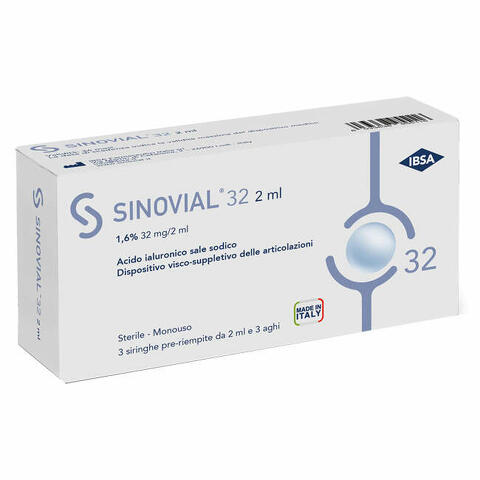 Siringa intra-articolare  32 acido ialuronico sale sodico 1,6% 32mg/2ml 3 siringhe x 2ml + 3 aghi