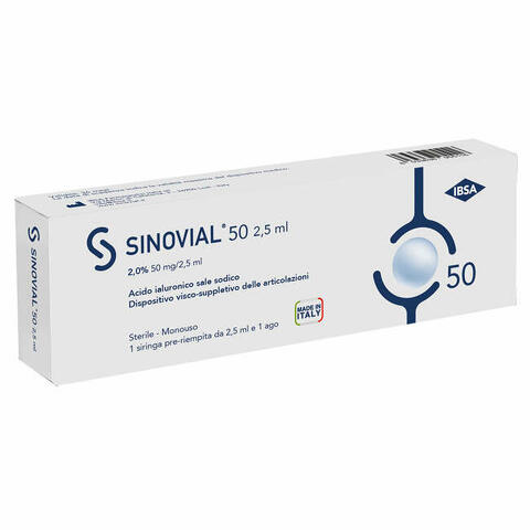 Siringa intra-articolare  50 acido ialuronico sale sodico 2% 50mg/2,5ml 2,5ml + ago 21 gauge