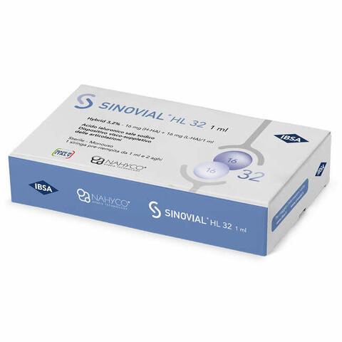 Siringa intra-articolare  hl 32 acido ialuronico sale sodico 16mg h-ha + 16mg h-la/1ml + ago 22 gauge + ago 29 gauge