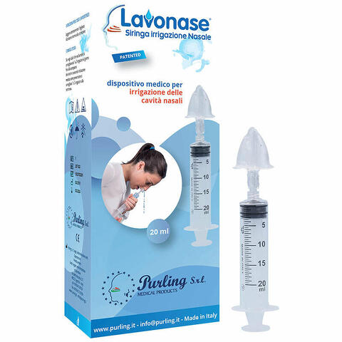 Irrigazione nasale non sterile siringa 20 ml + luer-lock con cappuccio + ugello nasale con raccordo luer-lock + perforatore con valvola non ritorno con tappo