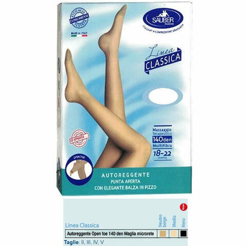 Autoreggente open toe maglia microrete 140 den colore neutro beige taglia 2 linea classica