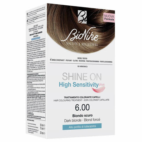 Shine on high sensitivity plus biondo scuro 6,00 rivelatore in crema 75 ml + crema colorante 50 ml