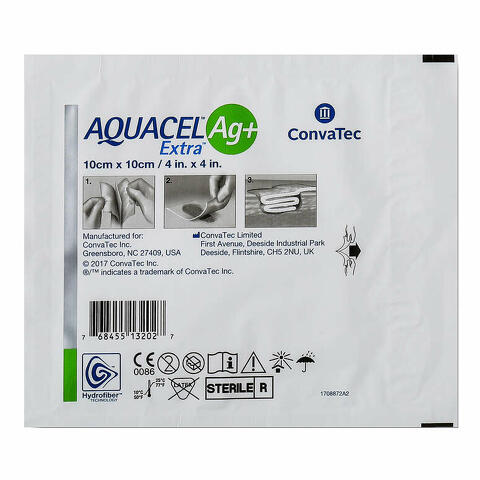 Medicazione in hydrofiber e ioni argento intessuta in lyocell  ag + extra 10x10cm 10 pezzi