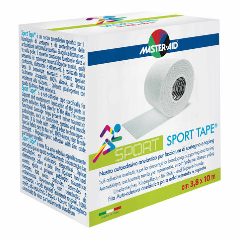 Nastro autoadesivo anelastico per fasciature di sostegno e taping master-aid sport tape 3,8x100 cm