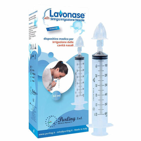 Irrigazione nasale non sterile siringa 60 ml + luer-lock con cappuccio + ugello nasale con raccordo luer-lock + perforatore con valvola non ritorno con tappo