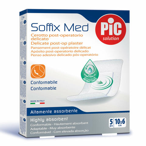 Cerotto  soffix med in tnt con tampone centrale assorbente sterile monouso 10x6 cm antibatterico 5 pezzi