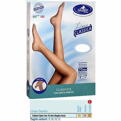 Collant open toe maglia liscia 70 den colore neutro beige taglia 2 linea classica