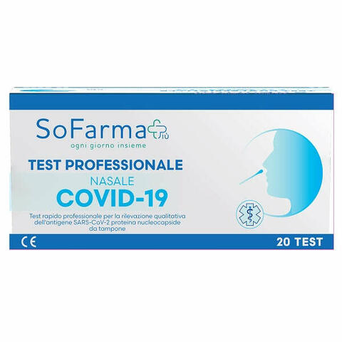 Test antigenico rapido covid-19 sofarmapiu' nasale rilevazione qualitativa antigeni sars-cov-2 in tamponi nasali 20 pezzi uso professionale