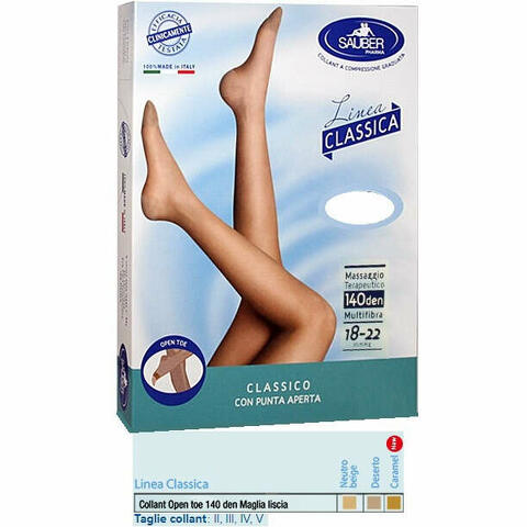 Collant open toe maglia liscia 140 den colore neutro beige taglia 3 linea classica