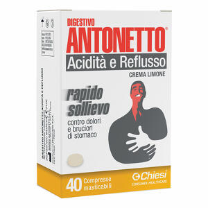Digestivo Antonetto - Acidità e reflusso - Gusto crema al limone - 40 compresse masticabili