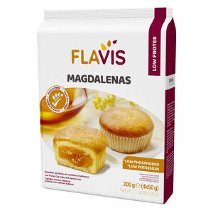 Flavis - Magdalenas merendine aproteiche con confettura di albicocca 4 monoporzioni da 50 g