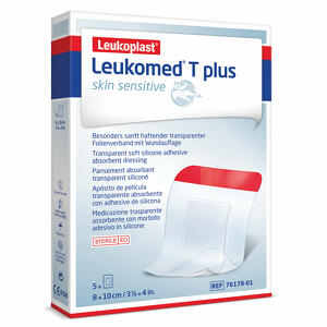 Leukomed - T plus skin sensitive medicazione post-operatoria trasparente mpermeabile con massa adesiva al silicone 8x10cm 5 pezzi