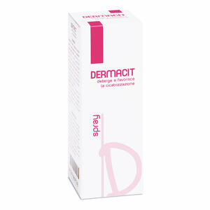 Dermacit - Spray flacone cilindrico in pe bianco con tasto erogatore spray in pp bianco e cappuccio salvatasto trasparente,dispositivo medico 1 pz