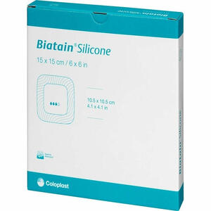 Biatain silicone  medicazione in schiuma - Medicazione biatain in schiuma di poliuretano con bordo adesivo in silicone 15x15 cm 5 pezzi